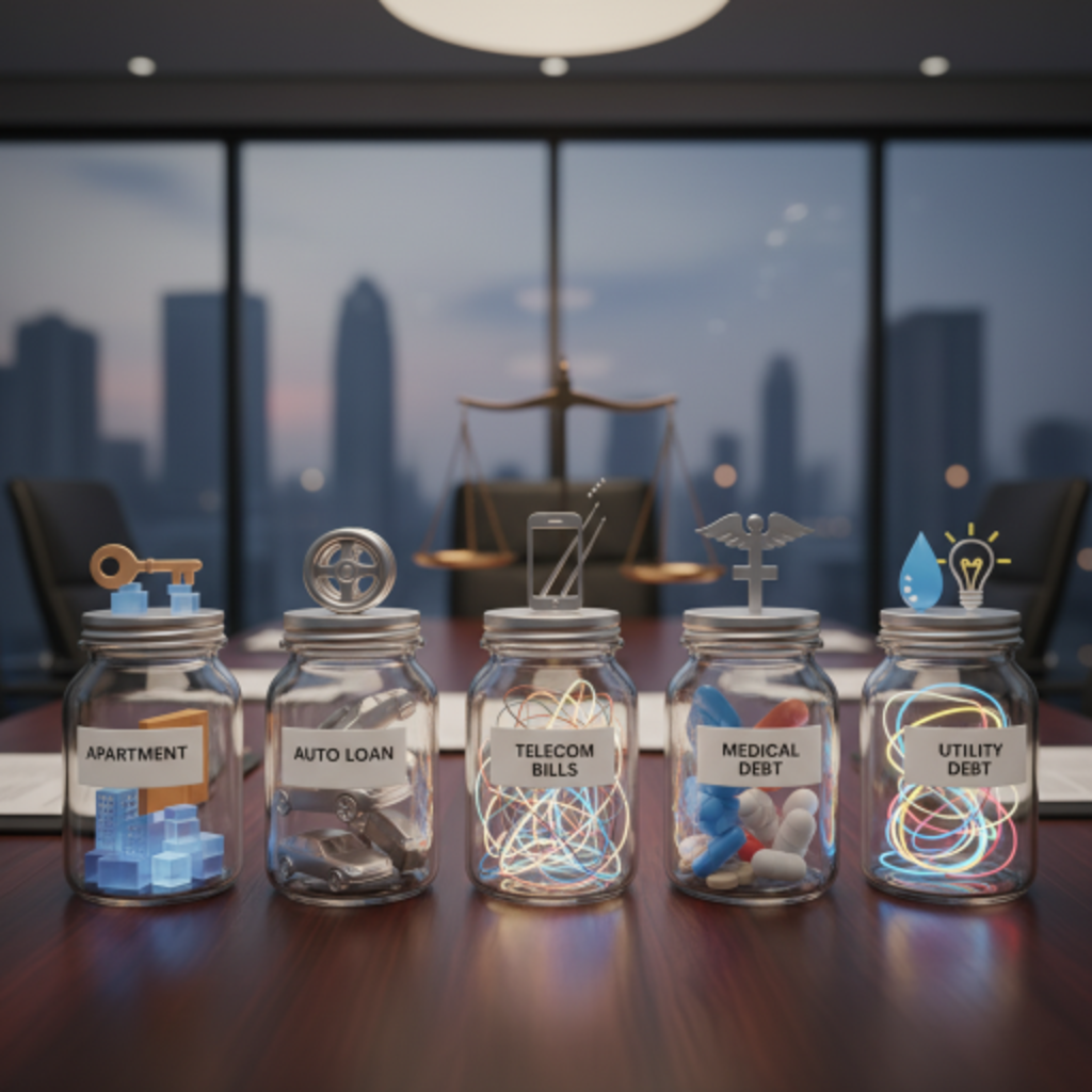 Jars representing different types of debt