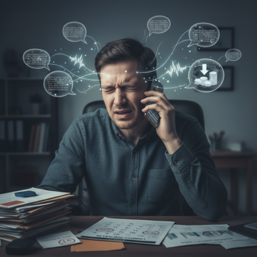 Man getting overwhelmed by calls