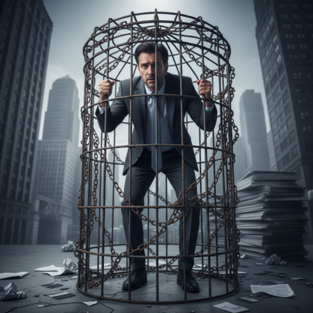 Man traped in a cage because of debt