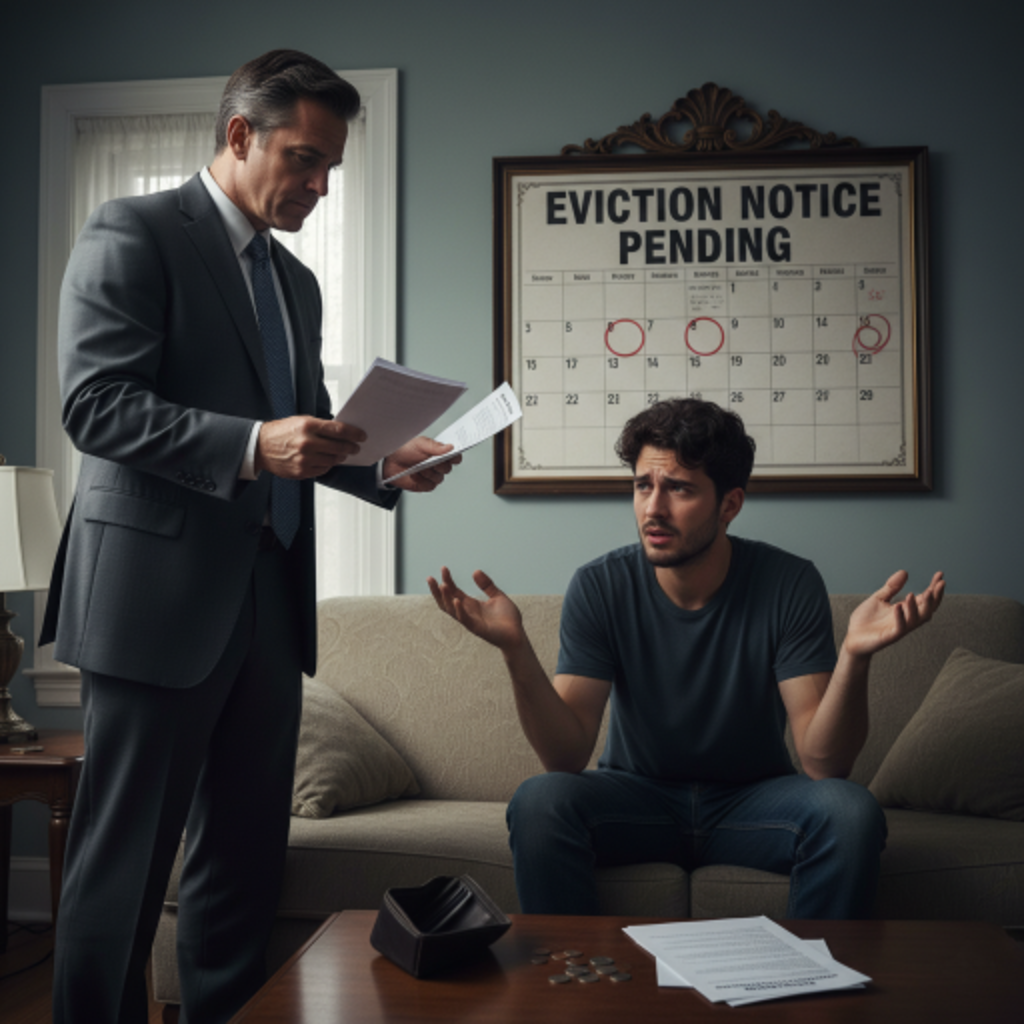 Person being harrased by landlord with eviction notice