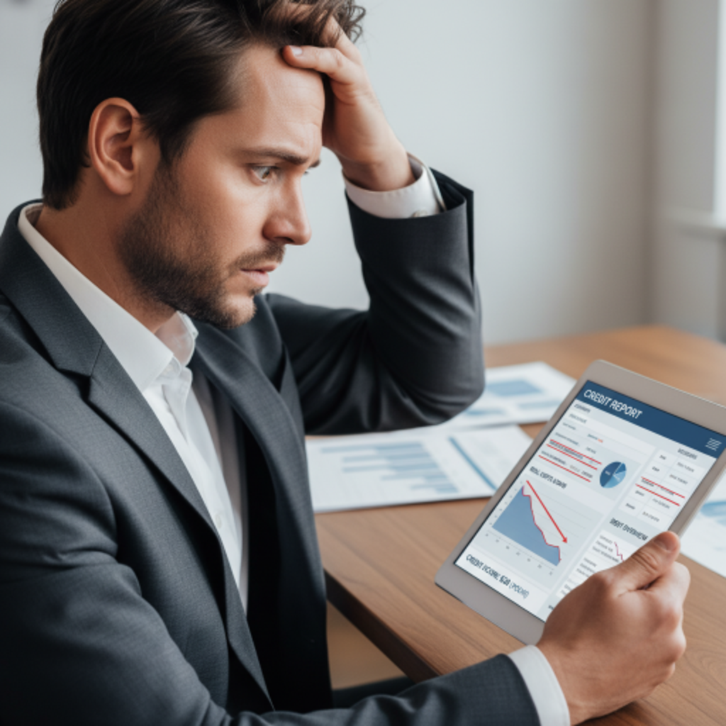 Person stressed looking at credit report