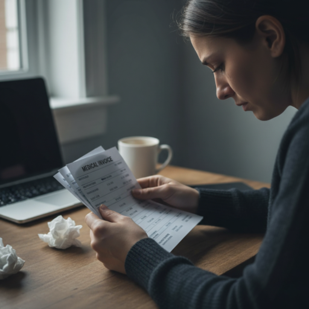 Sad person looking at medical notice